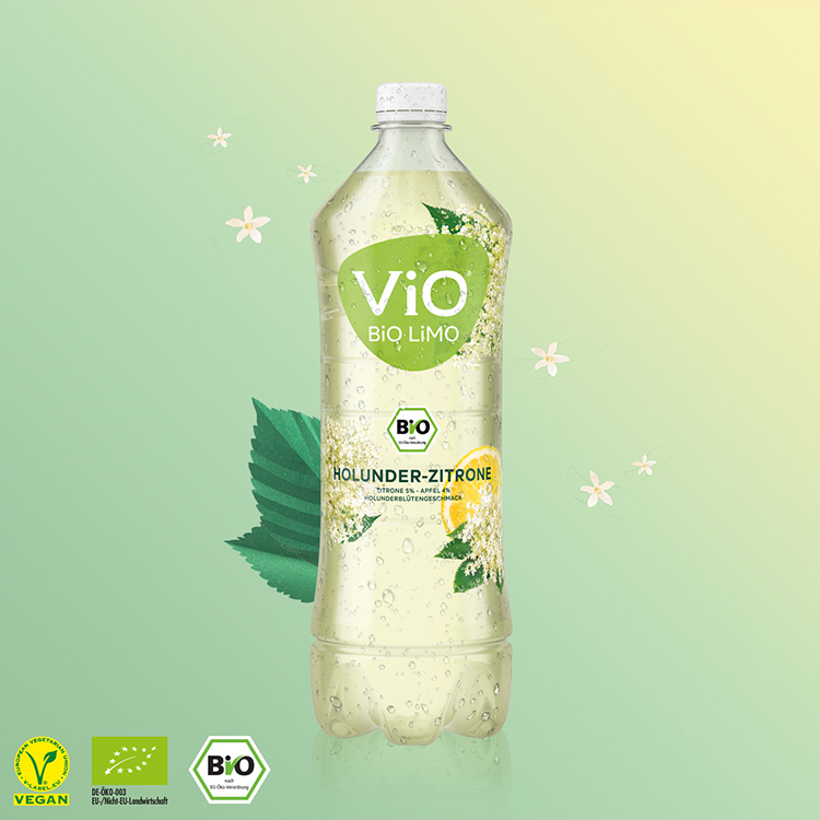 Eine Flasche ViO BiO LiMO Holunder-Zitrone