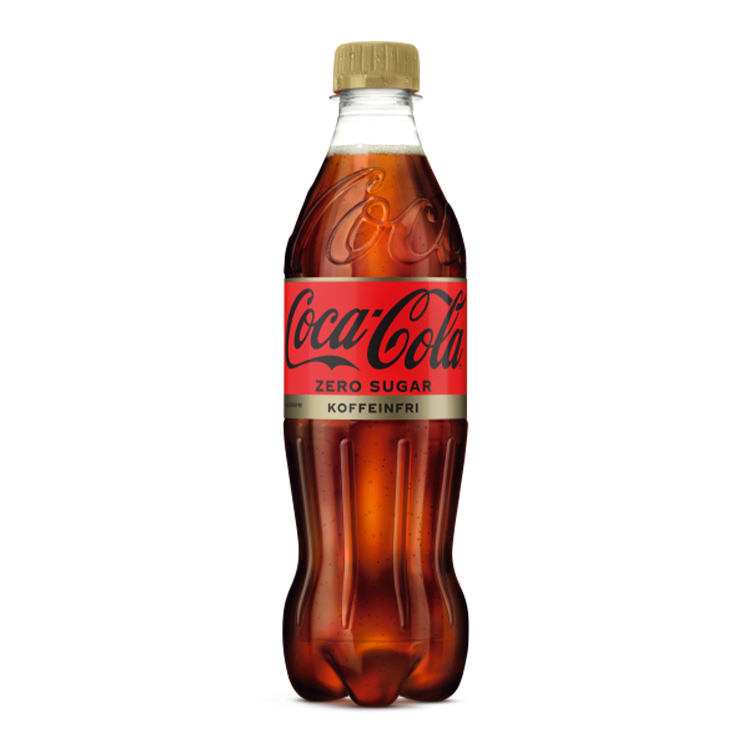 Koffeinfri Coca-Cola Zero-plastikflaske på hvid baggrund
