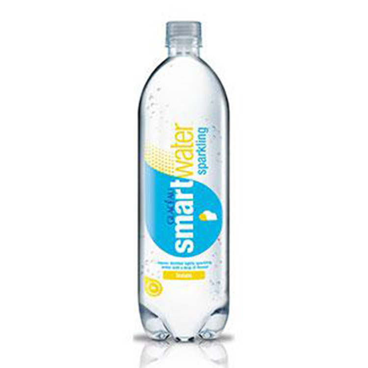 GLACÉAU Smartwater Sparkling Lemon bottle on dark blue background.
