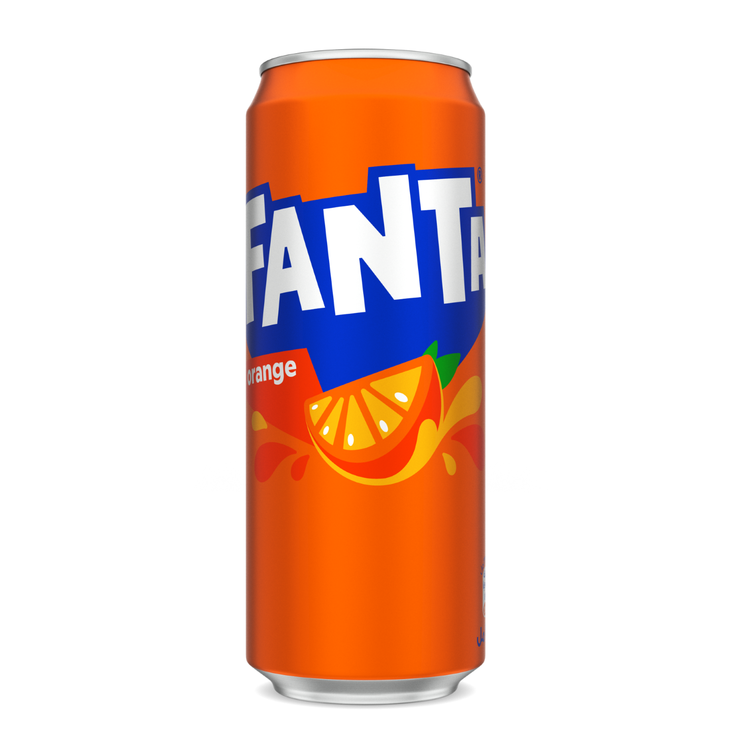 Fanta Orange can on white background