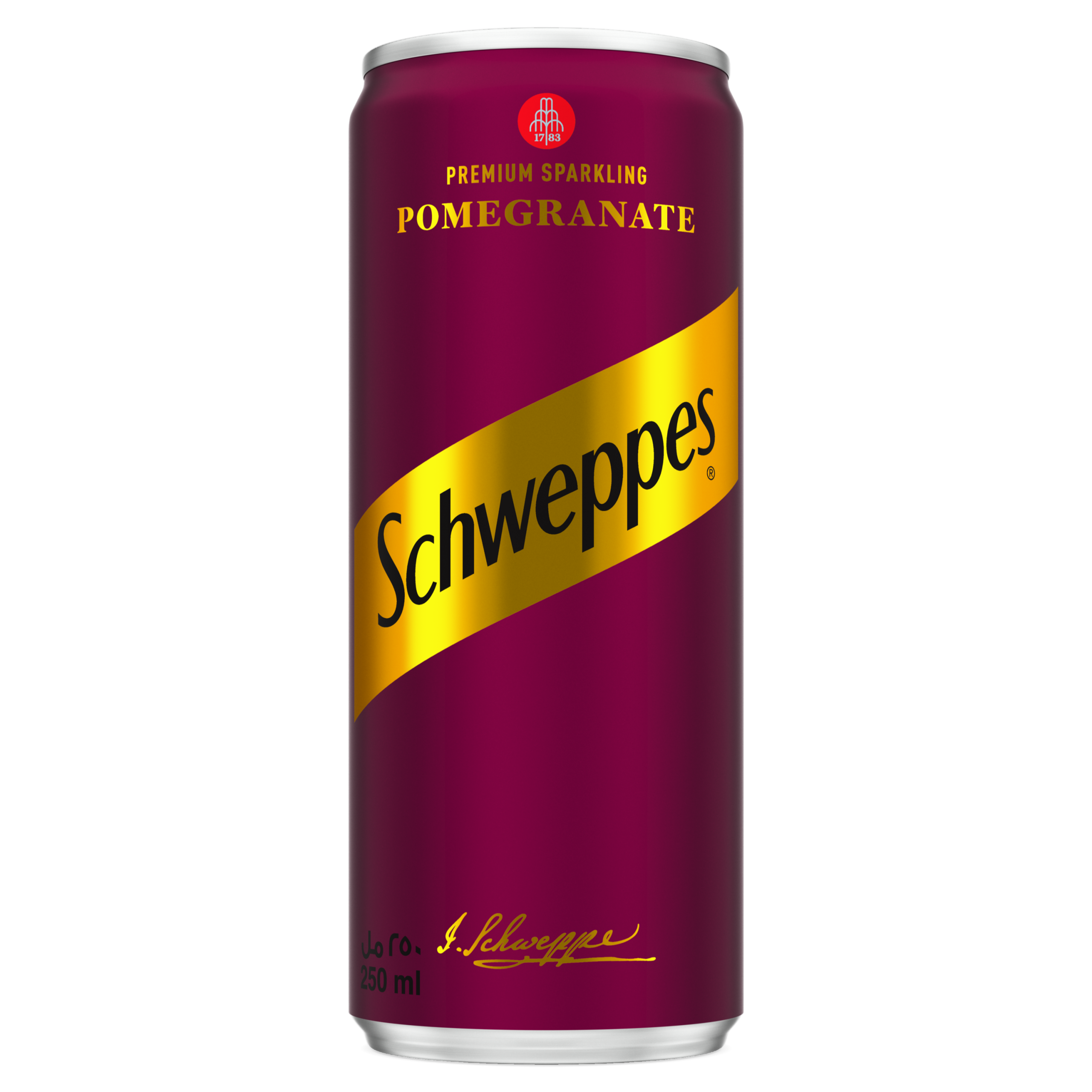Schweppes Pomegranate can on white background