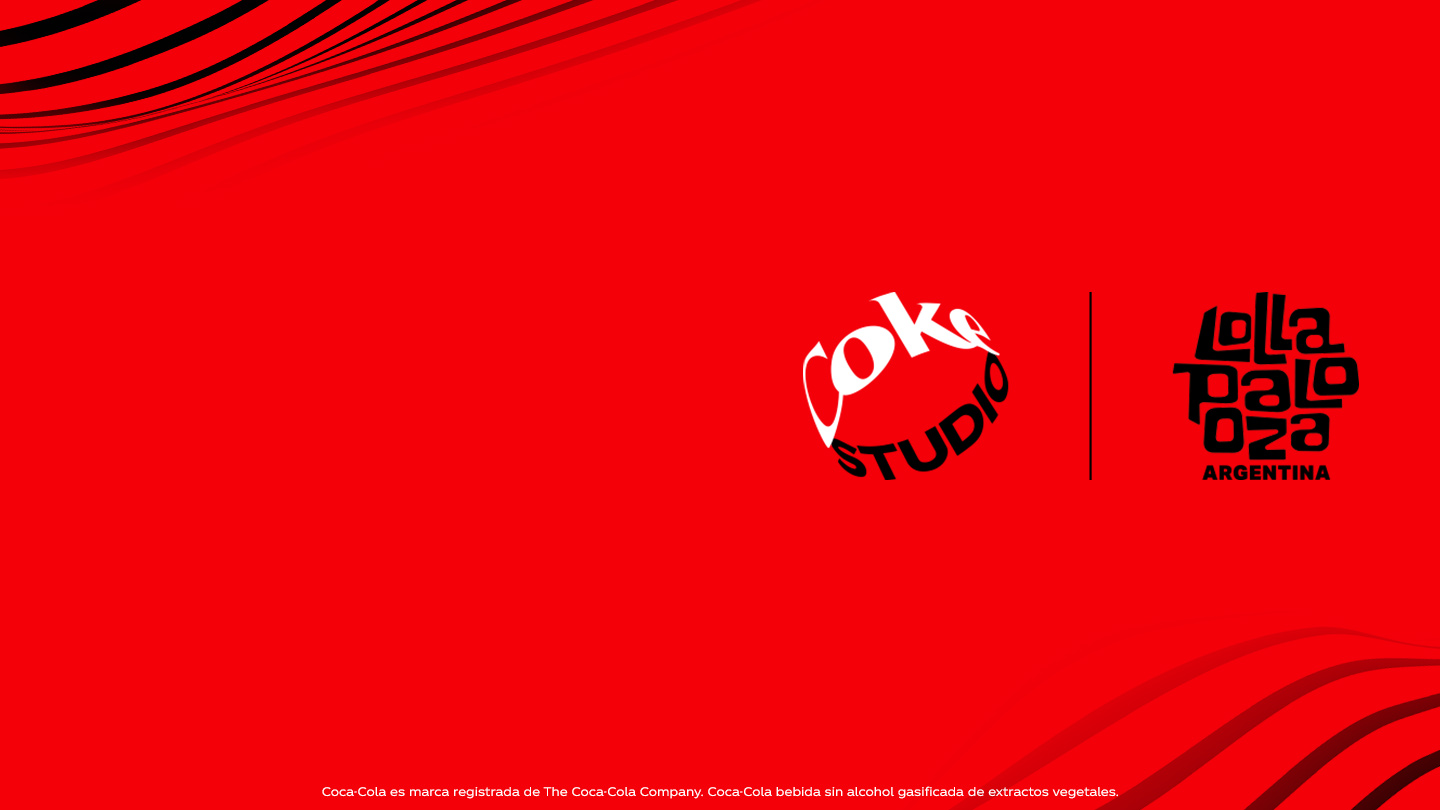 Texto: Subí el volumen y viví tu momento al máximo ¡Hacé que cada instante cuente! Logo de Coke Studio. Logo de Lollapalooza Argentina