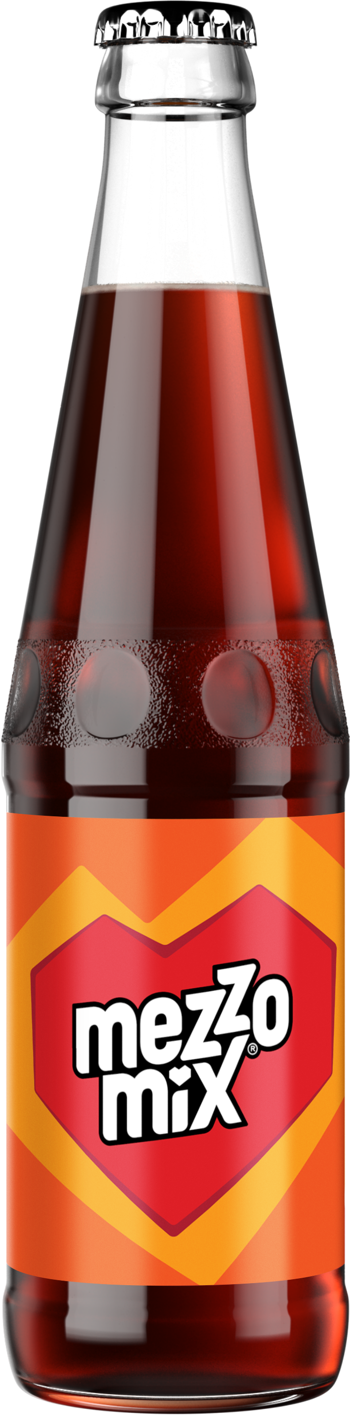 Mezzo Mix in der Glasflasche mit Herz-Etikett im neuen Mezzo-Mix-Design.