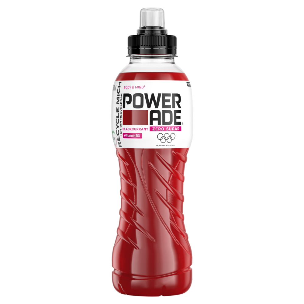 Eine Flasche Powerade Blackcurrant
