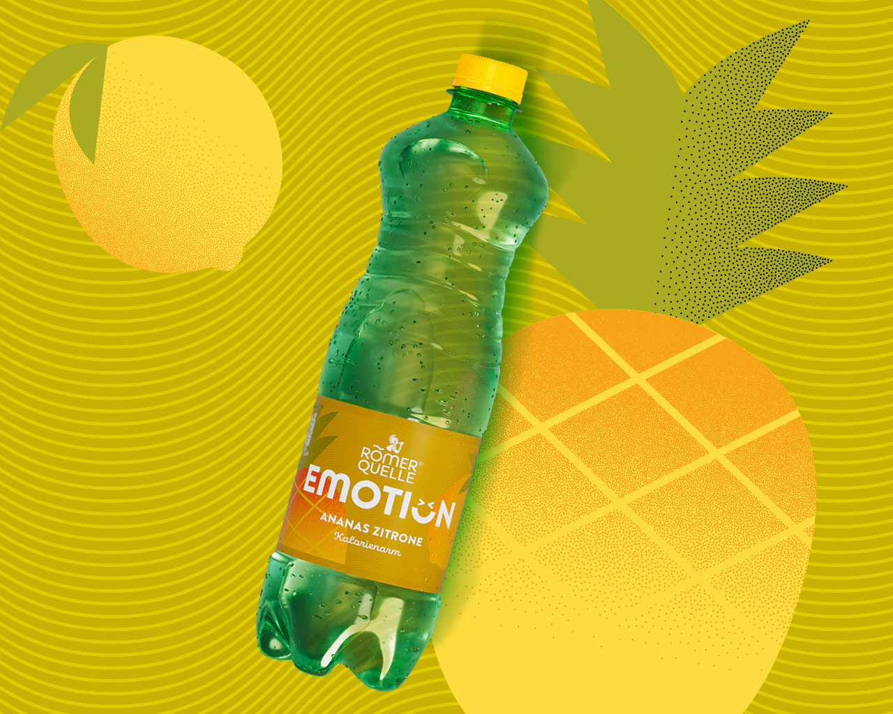 Eine Flasche Römerquelle Emotion Ananas-Zitrone