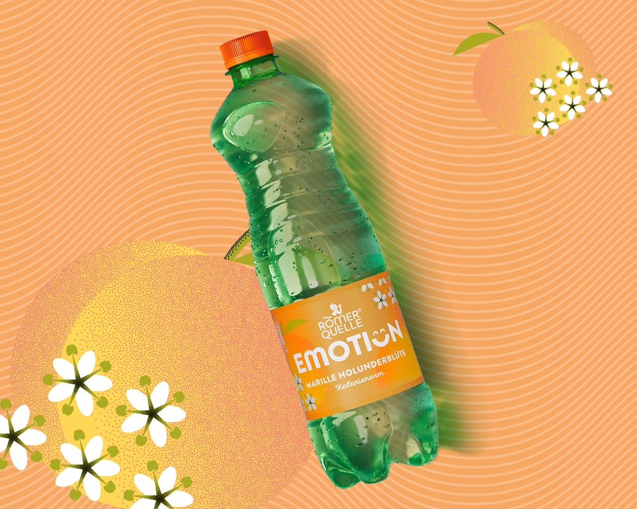 Eine Flasche Römerquelle Emotion Marille-Holunderblüte