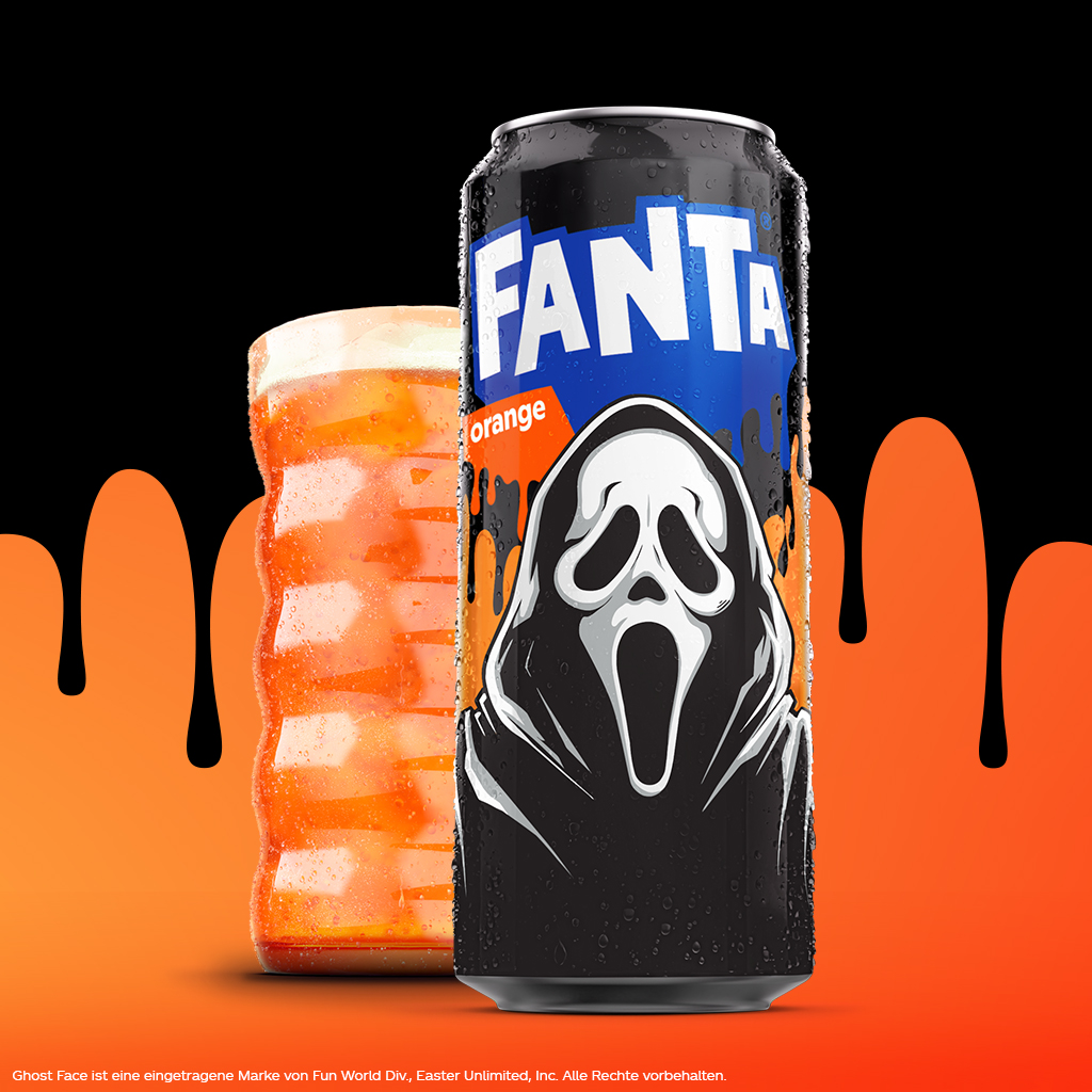 Die limitierte Fanta Orange Dose mit einer Fanta Halloween-Figur.
