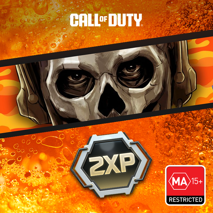 Text reads: Calling Card & 2XP against a Fanta Orange liquid background, under a Call of Duty logo.