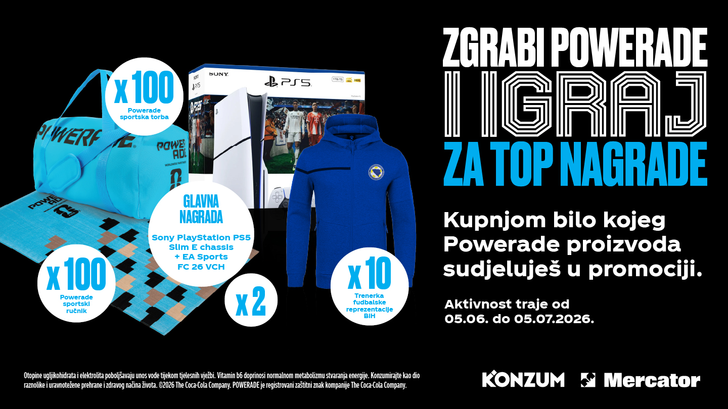 Promotivni banner Poweradea i Konzuma s nogometnom tematikom. 