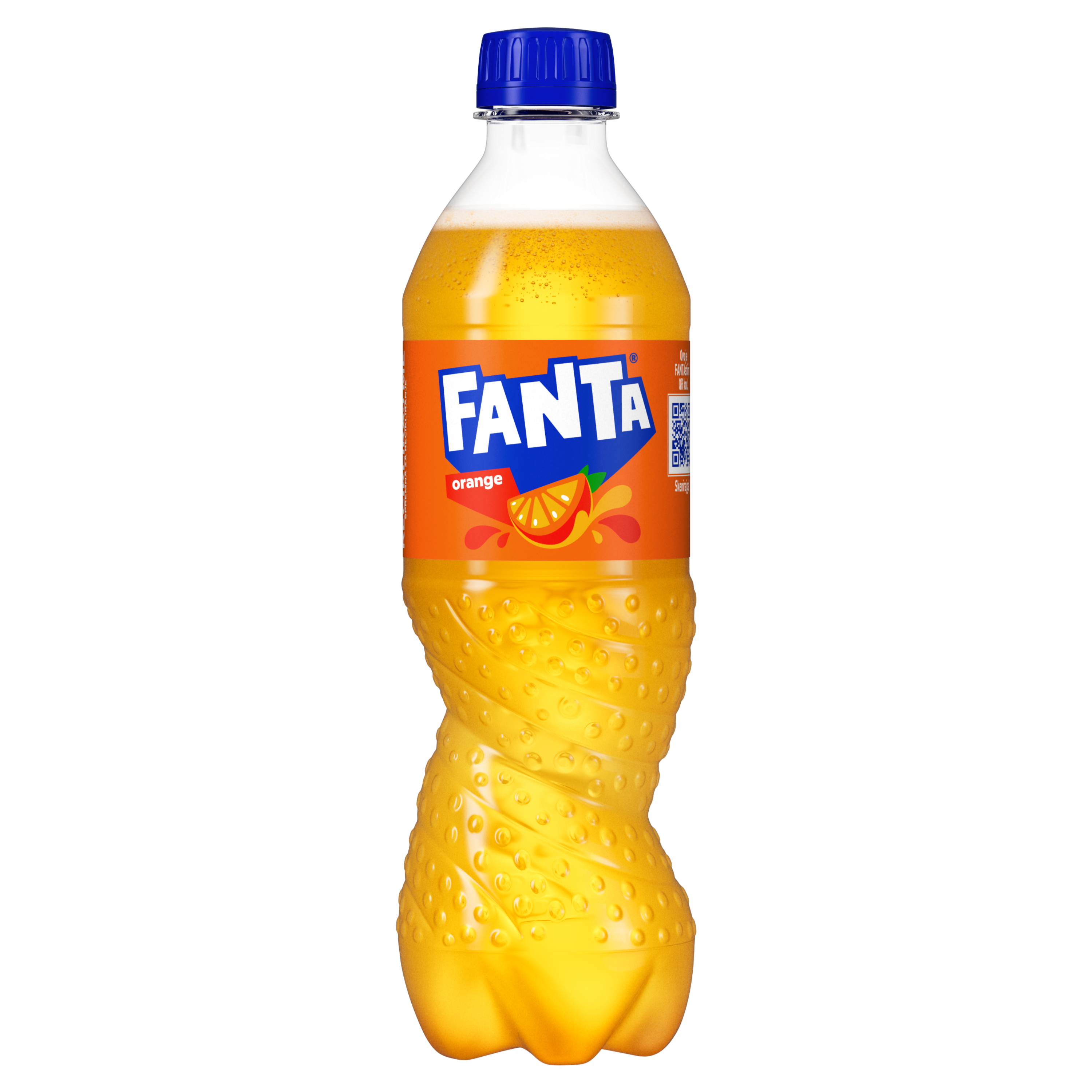 Fanta Orange flasa sa belom pozadinom