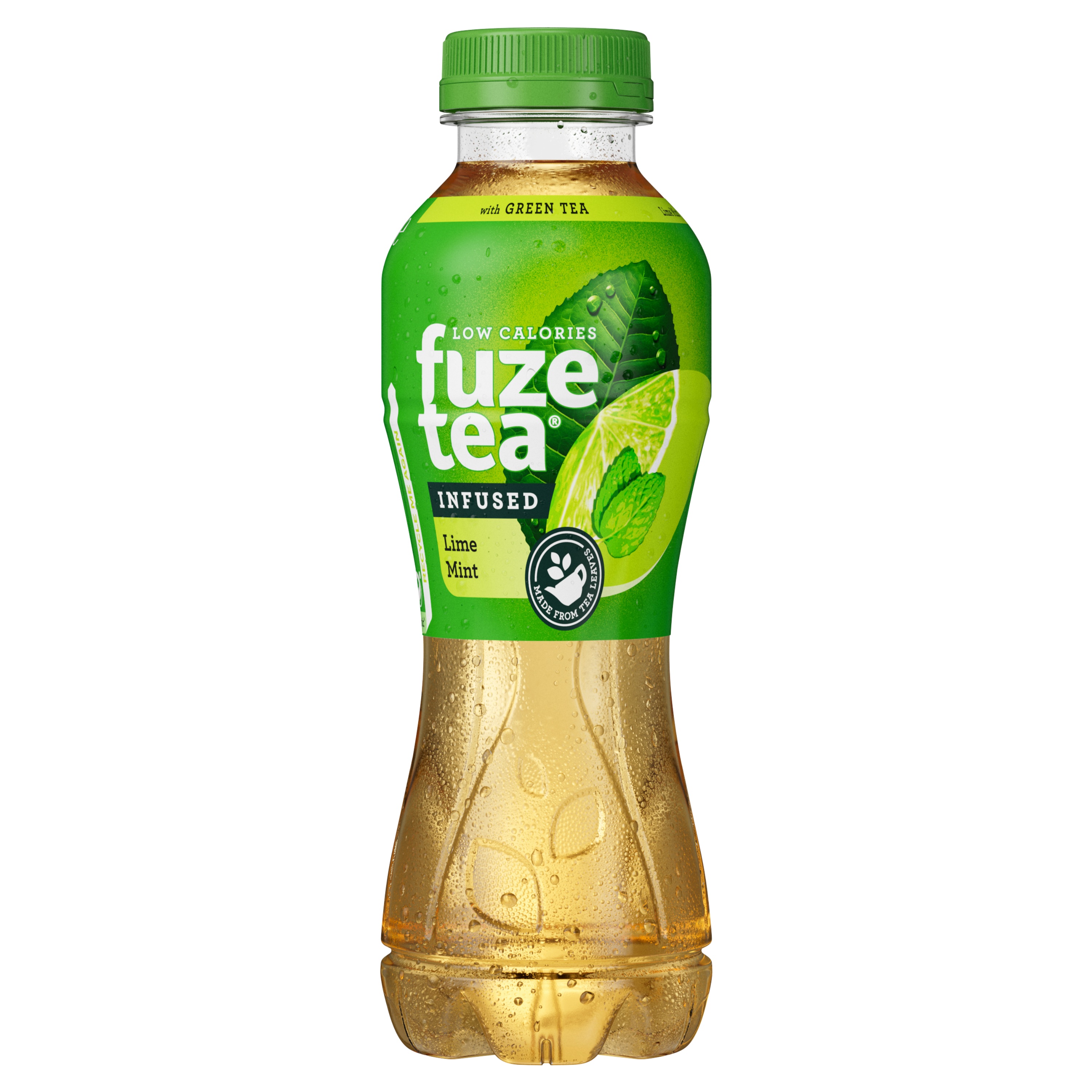 Een fles Fuze Tea limoen munt thee