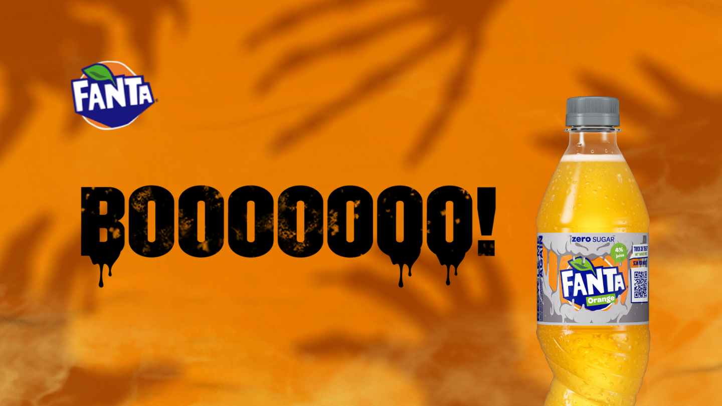 Halloween desktop banner - BE Bouteille de Fanta avec image et texte effrayants