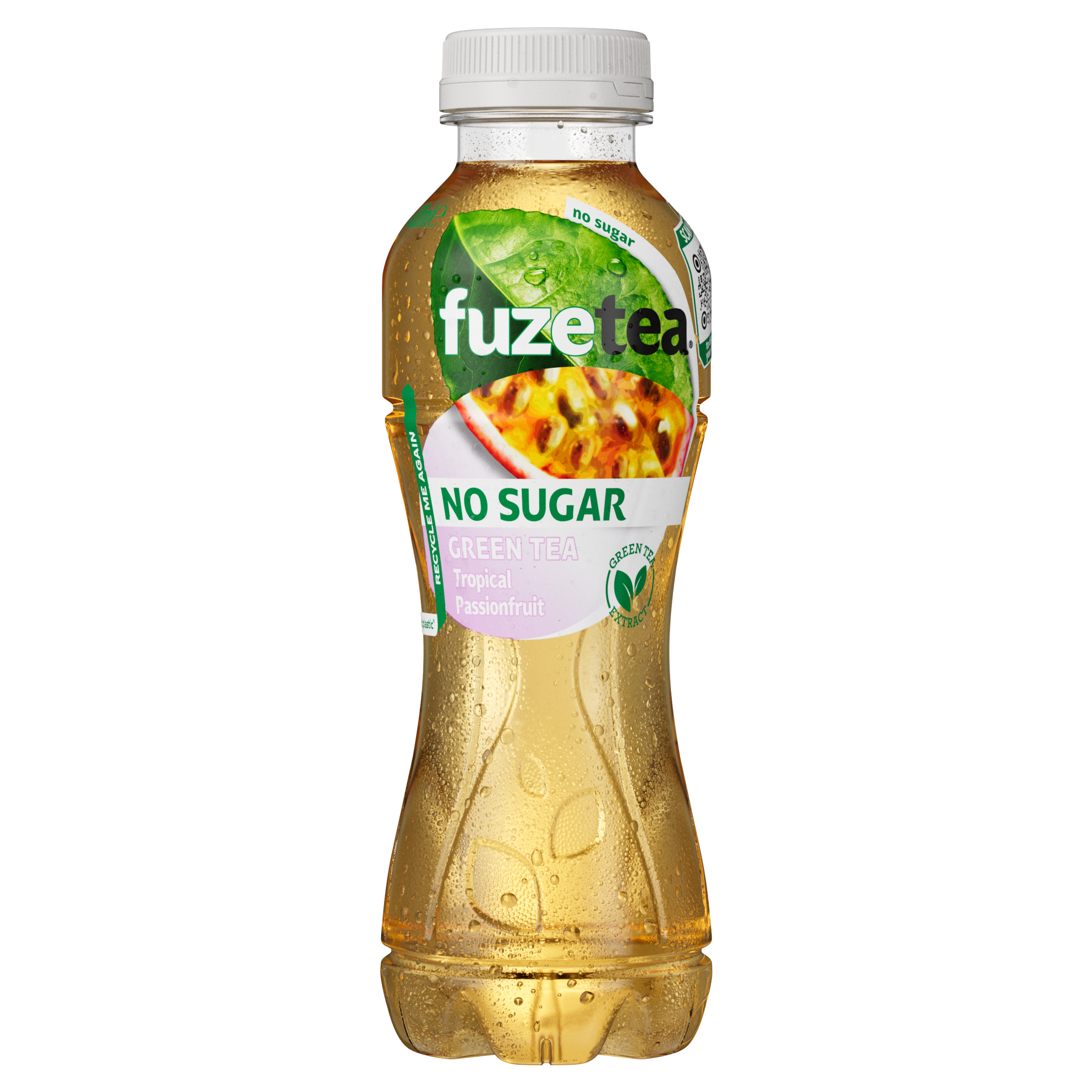 Een fles Fuze Tea passionfruit