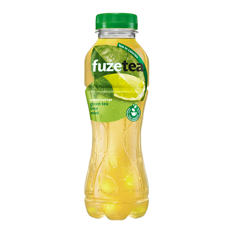 Een fles Fuze Tea limoen munt thee