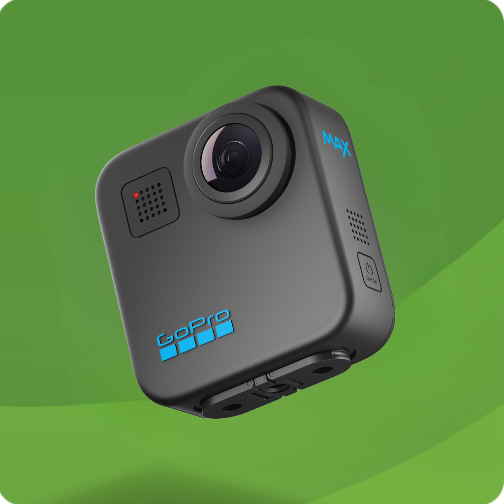 Zwarte GoPro‑actioncamera met scherm en groothoeklens, gepresenteerd als een prijzenpakket om te winnen.