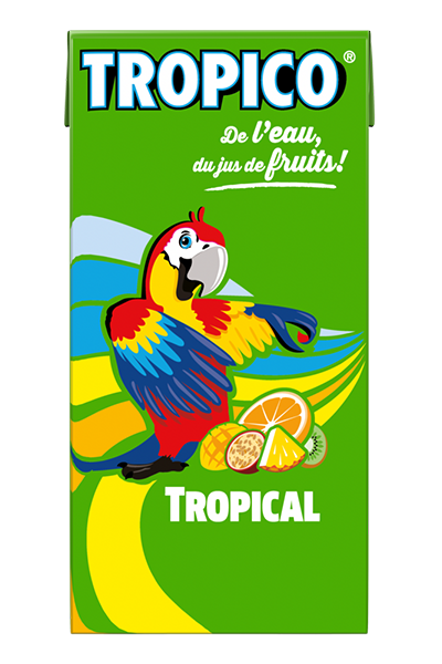 Een Tetrapak van Tropico water en vruchtensap