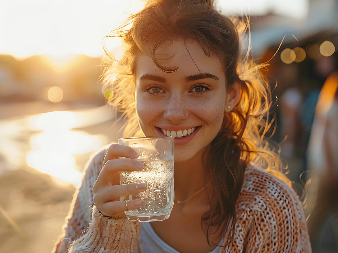 Femme boit une verre d'eau