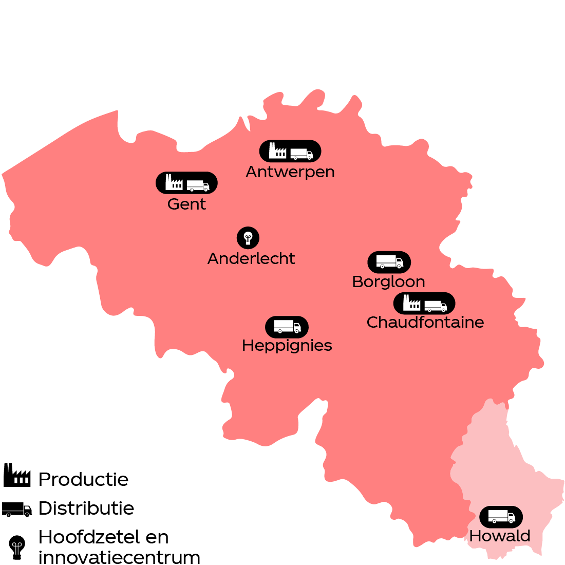 Productie en distrubutie locaties Coca-Cola België en Luxemburg