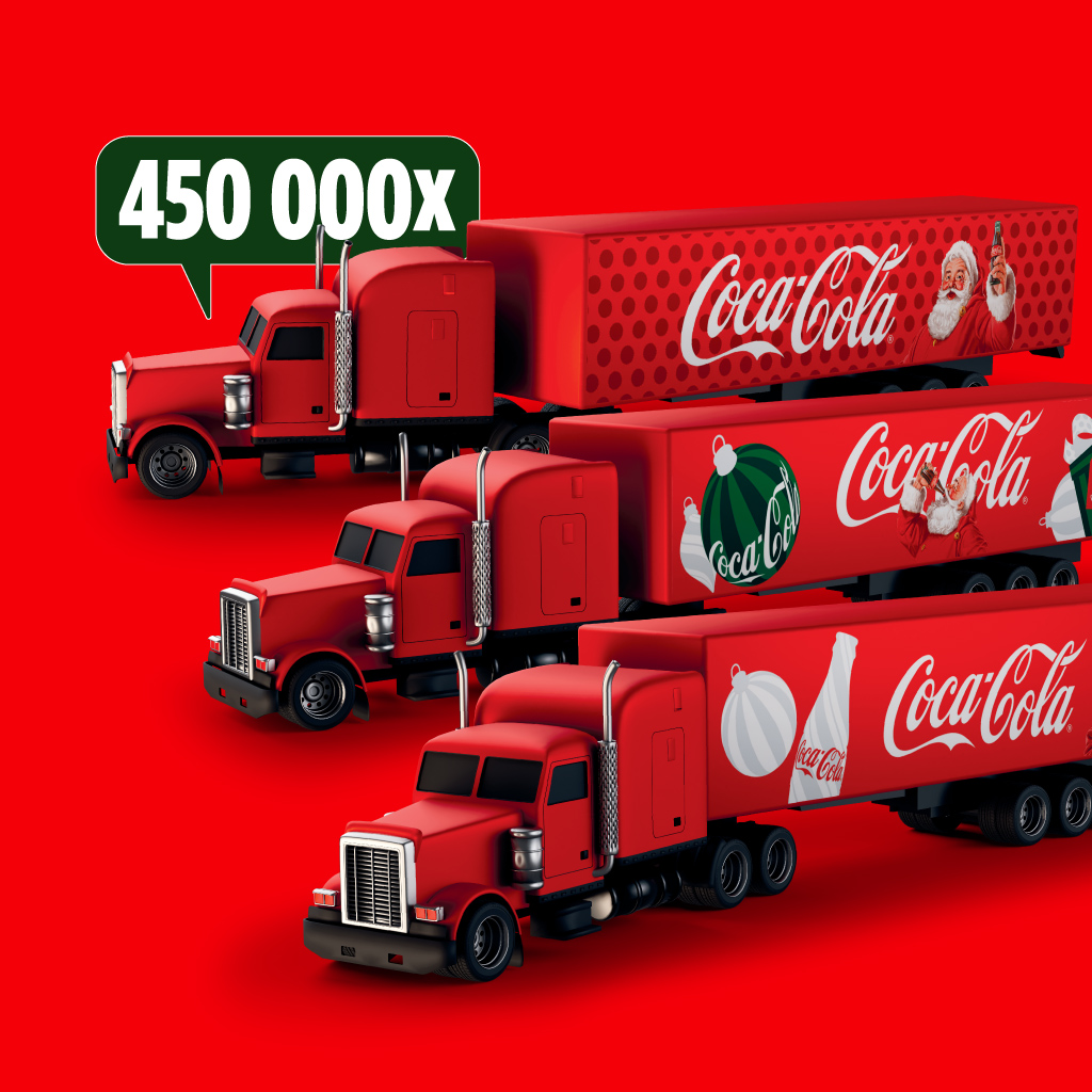 3 червени камиона Кока-Кола