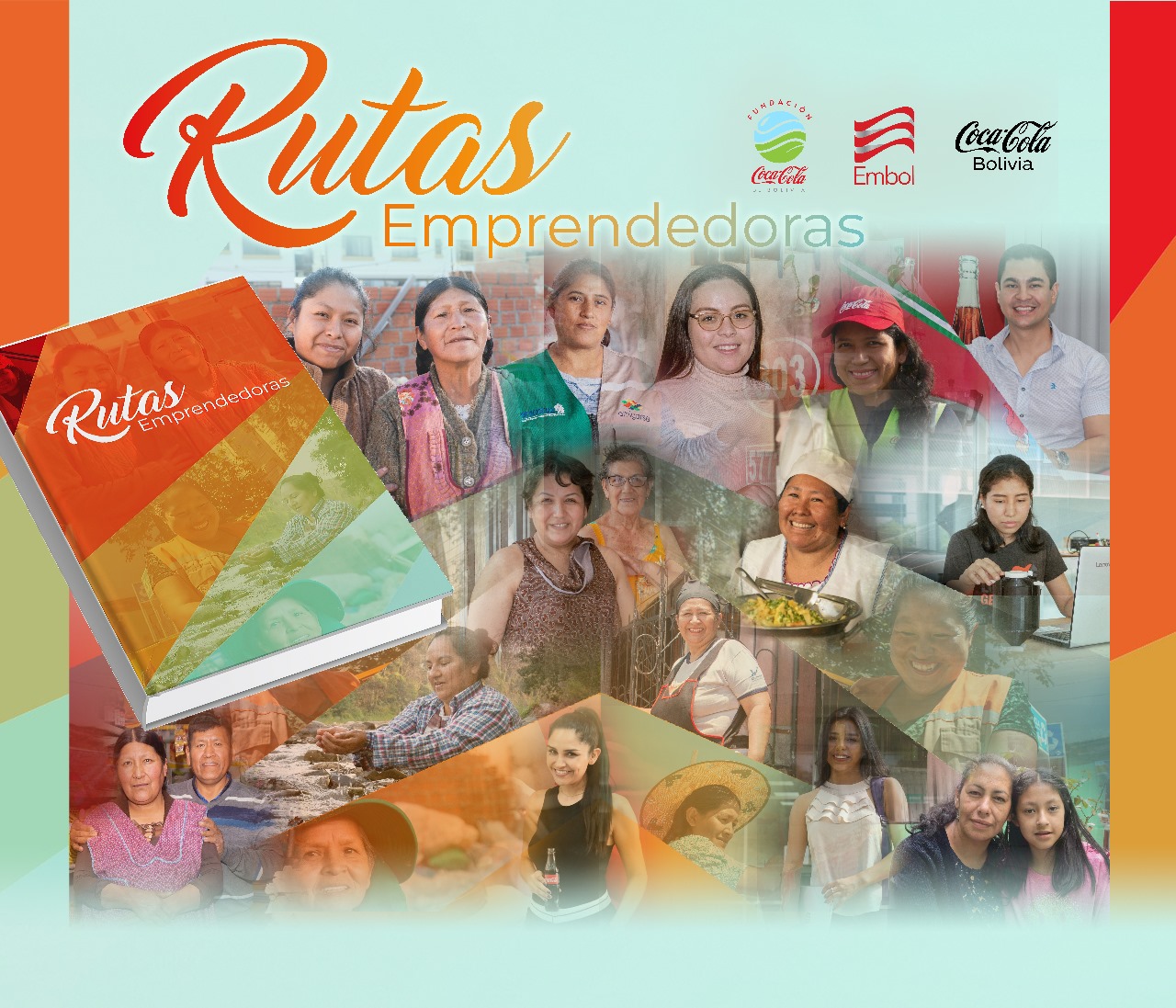 Libro "Rutas Emprendedoras" y fotos de distintas personas