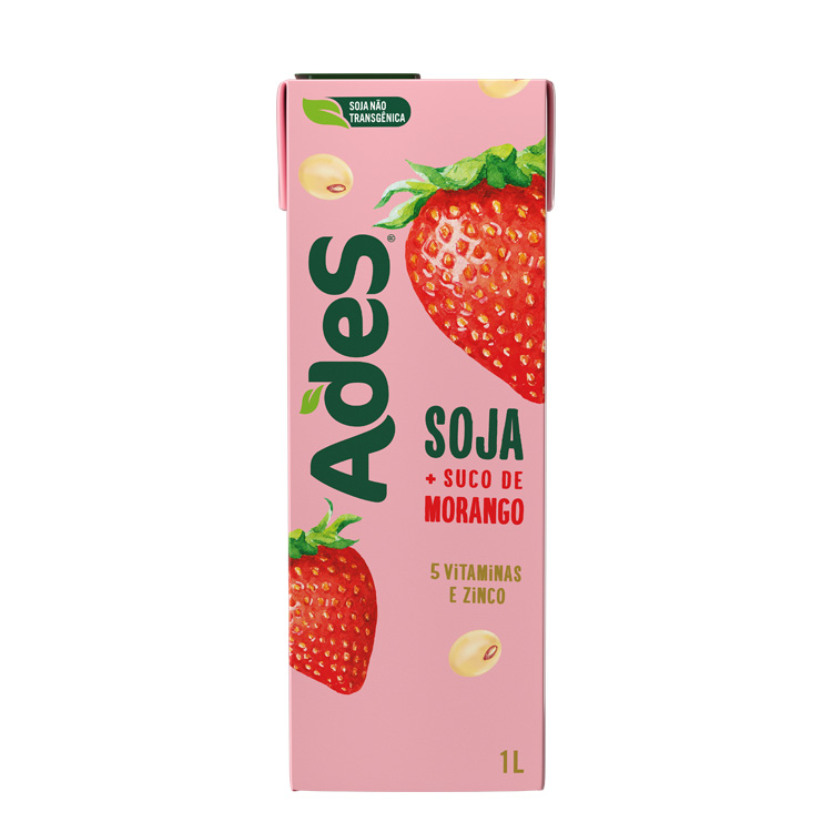 Garrafa de litro AdeS Soja + Suco de Morango
