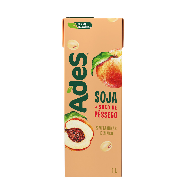 Garrafa de litro AdeS Soja + Suco de Pêssego