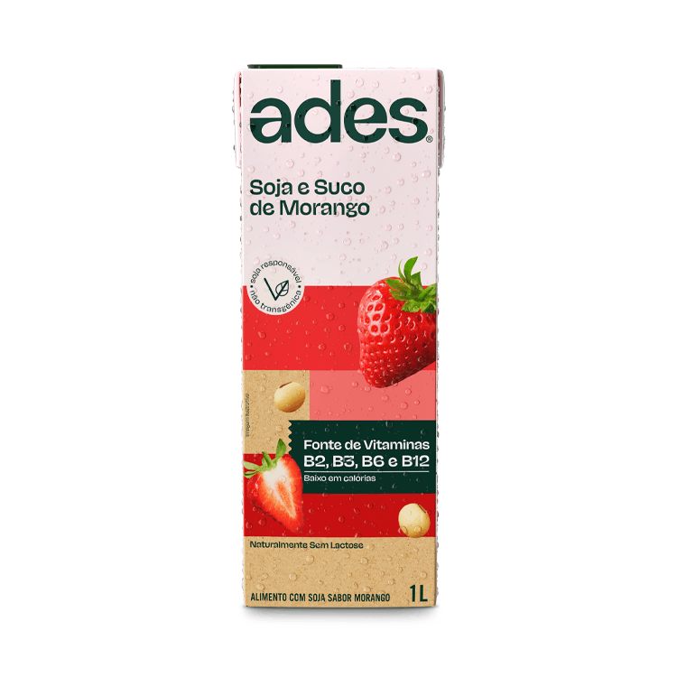 Garrafa de litro  AdeS Soja + Suco de Morango