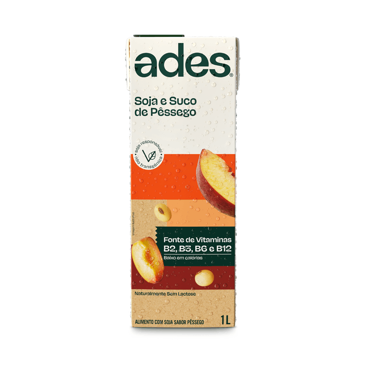 Garrafa de litro AdeS Soja + Suco de Pêssego