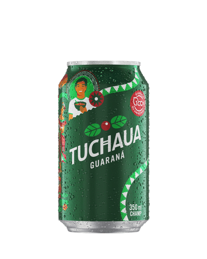 Uma lata de Tuchaua Champ em um fundo branco.