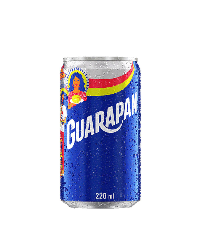 Uma lata de Guarapan em um fundo branco.