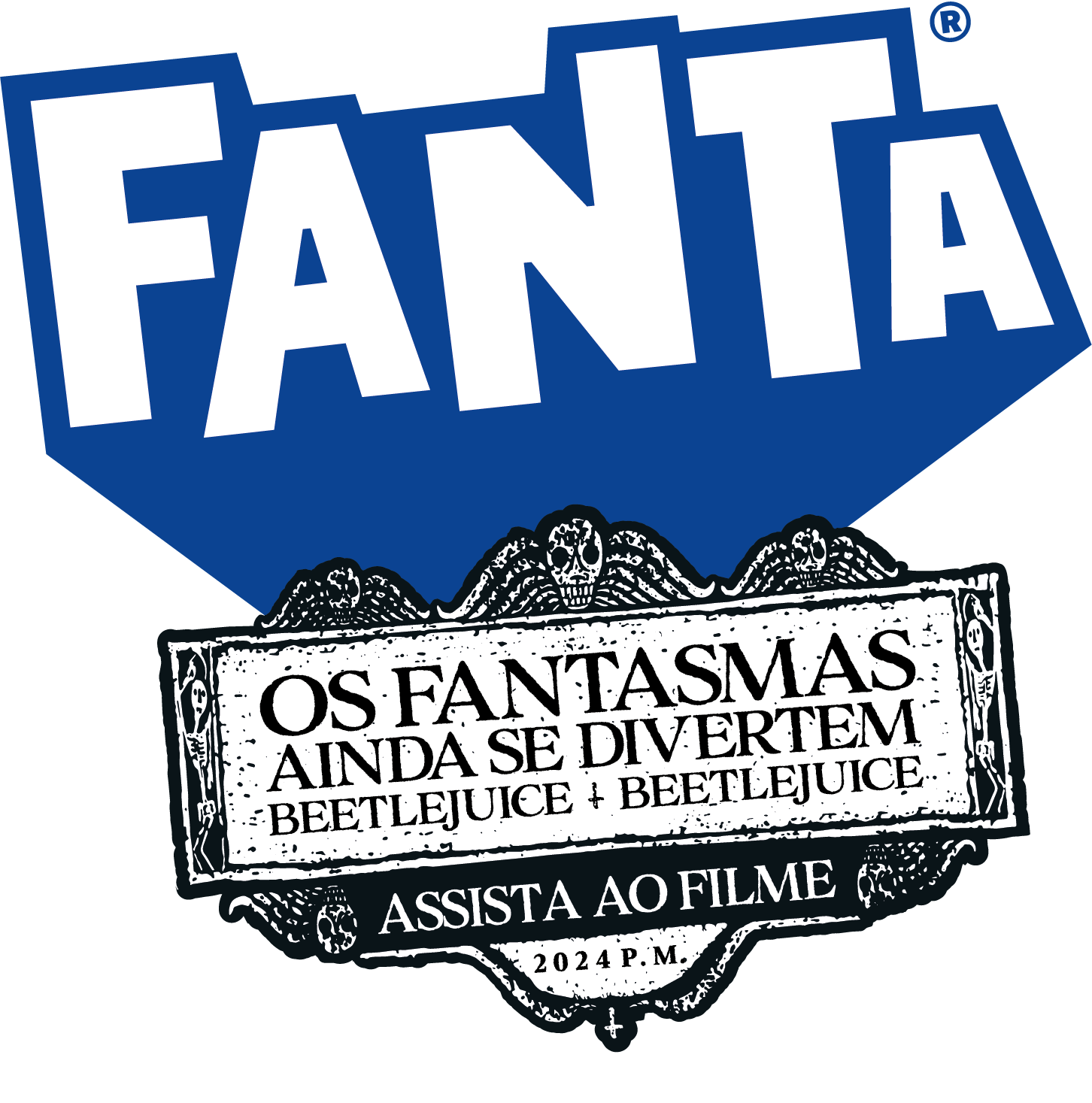 Logo Fanta e Logo Os fantasmas ainda se divertem Beetlejuice + Beetlejuice Assista ao filme 2024 P.M.