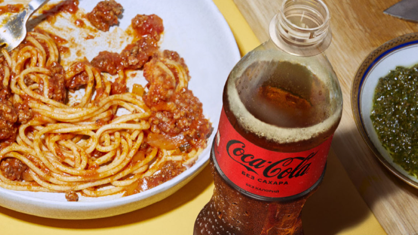 coca-cola zero sugar bottle and pasta