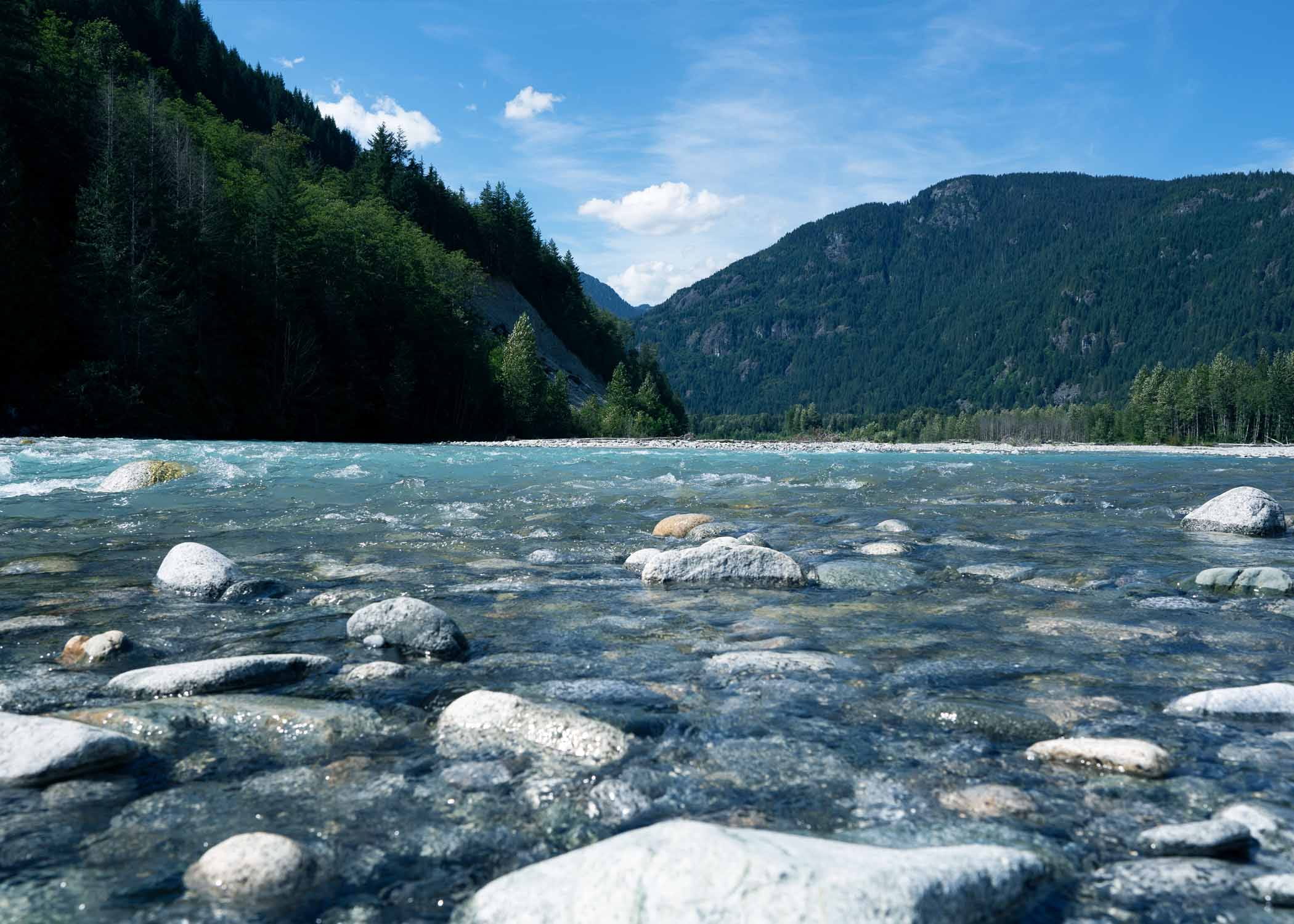 Blue lake with rocks