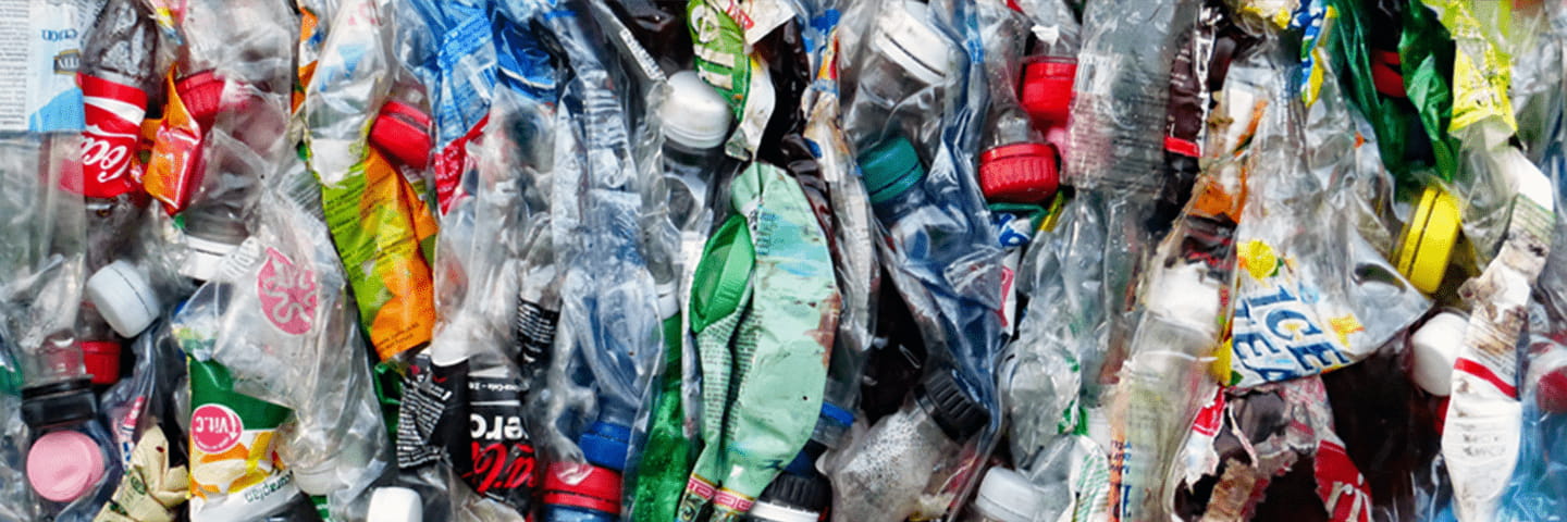A close up on squished plastic bottles