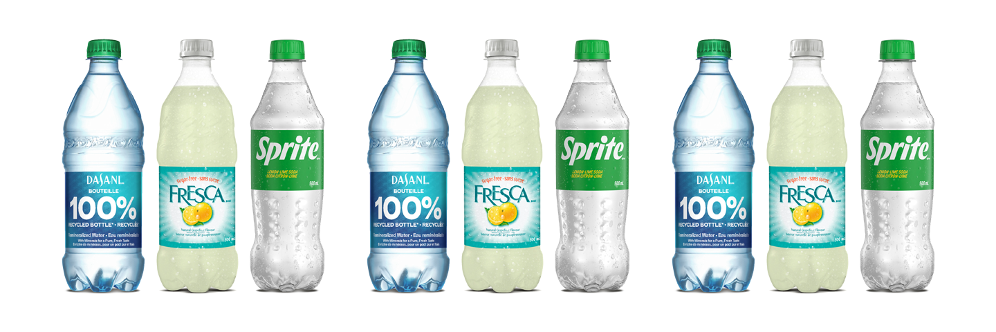 Bottles of dasani, fresca, sprite Dasani, Fresca, and Sprite bottles side by side
