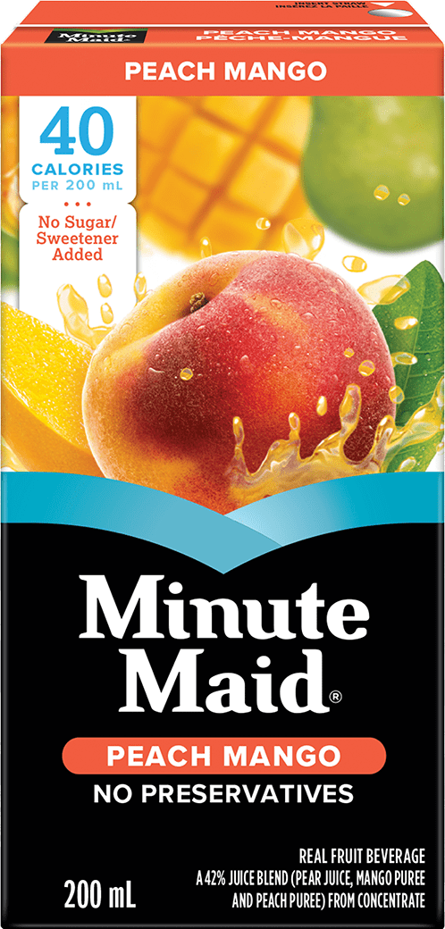Minute Maid "No Sugar Added" Peach Mango 200 mL tetra box