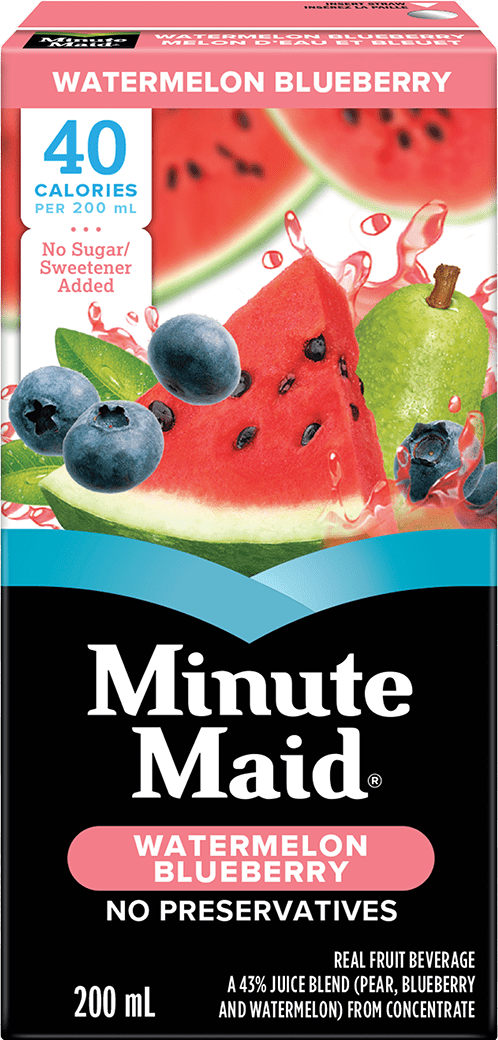 Minute Maid "No Sugar Added" Watermelon Blueberry 200 mL tetra box