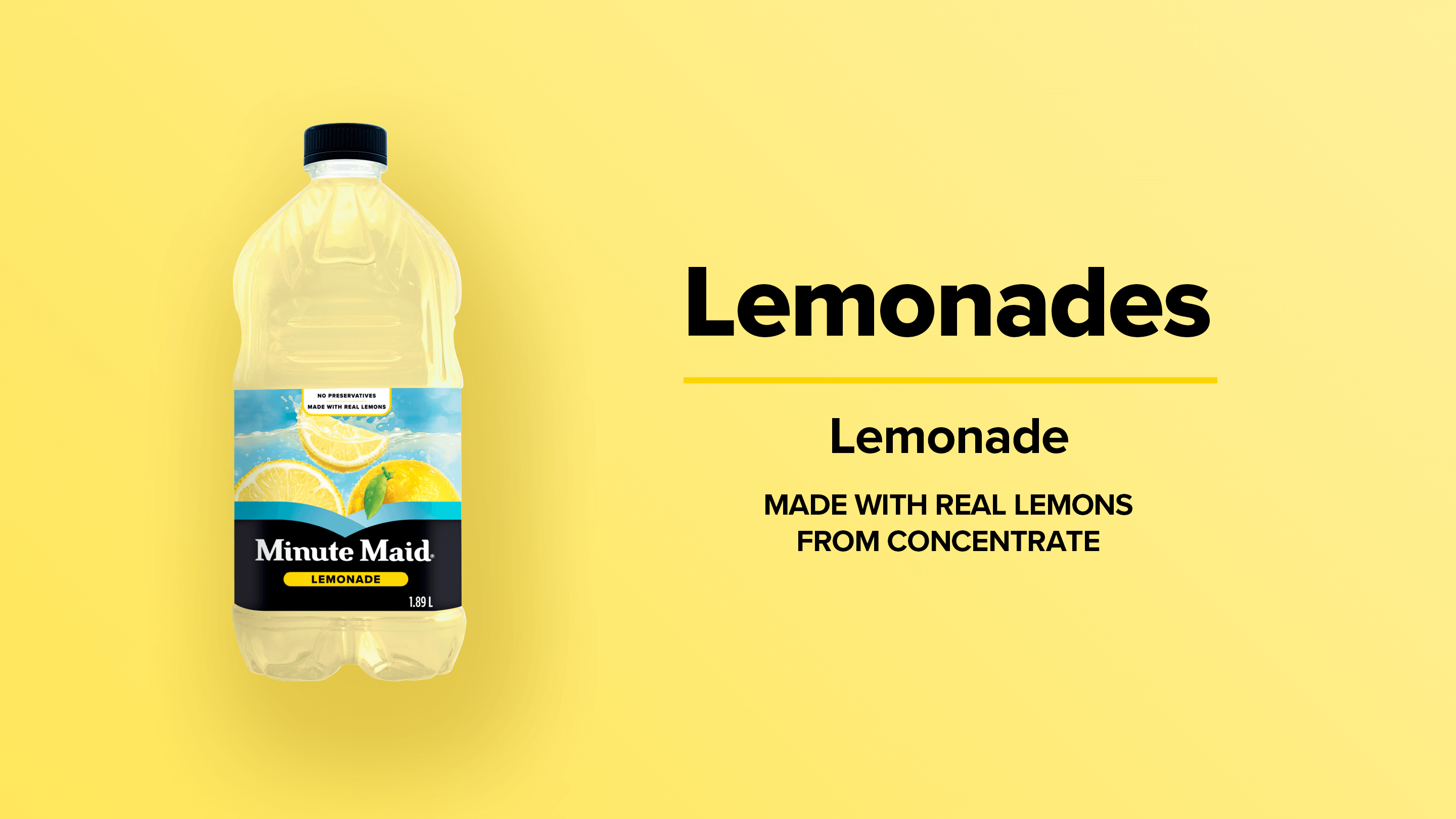 Minute Maid Lemonades. Lemonade. Made with Real Lemons from Concentrate.