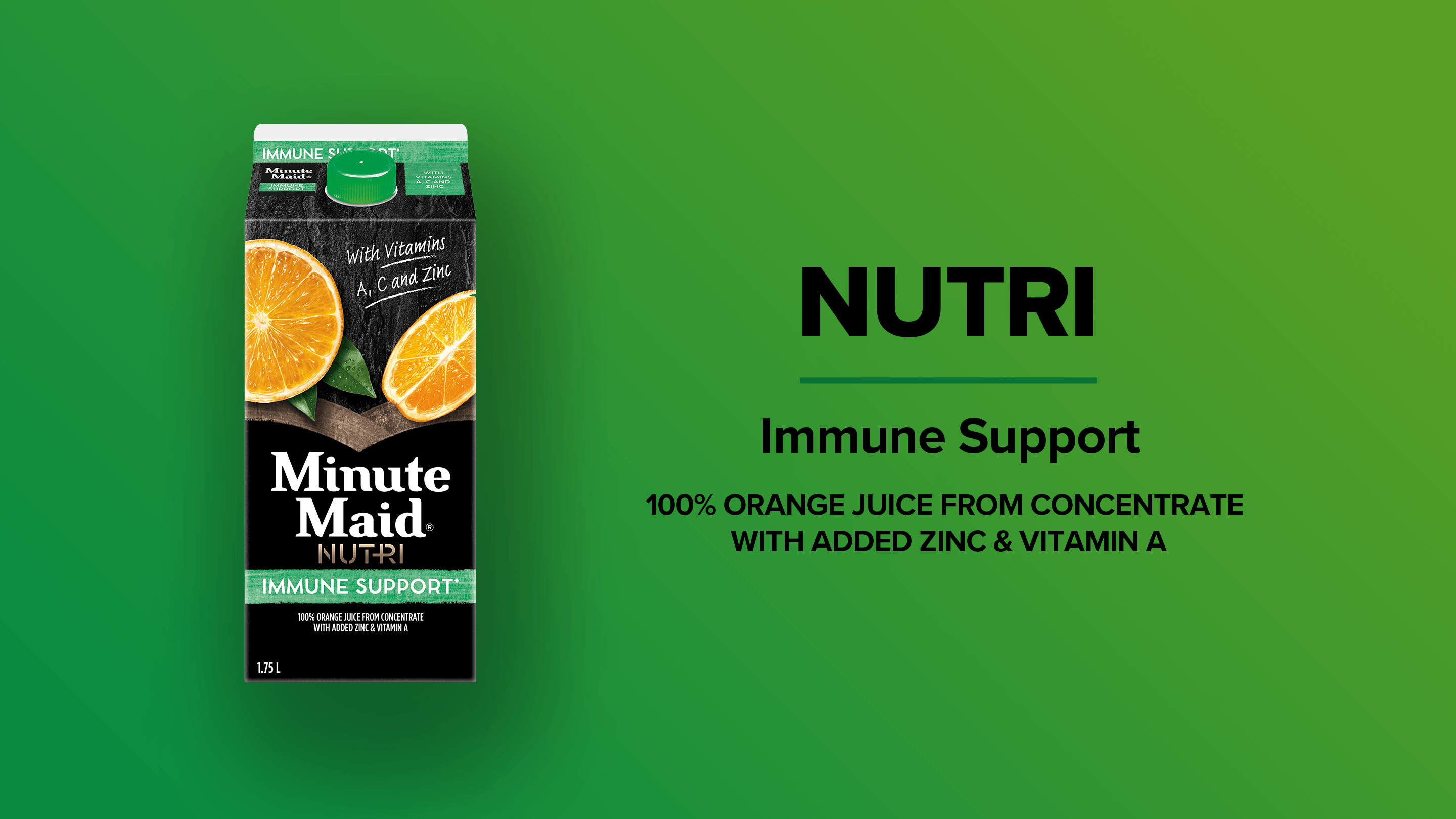 Minute Maid NUTRI. Immune System. 100 % Orange Juice from Concentrate with Added Zinc & Vitamin A