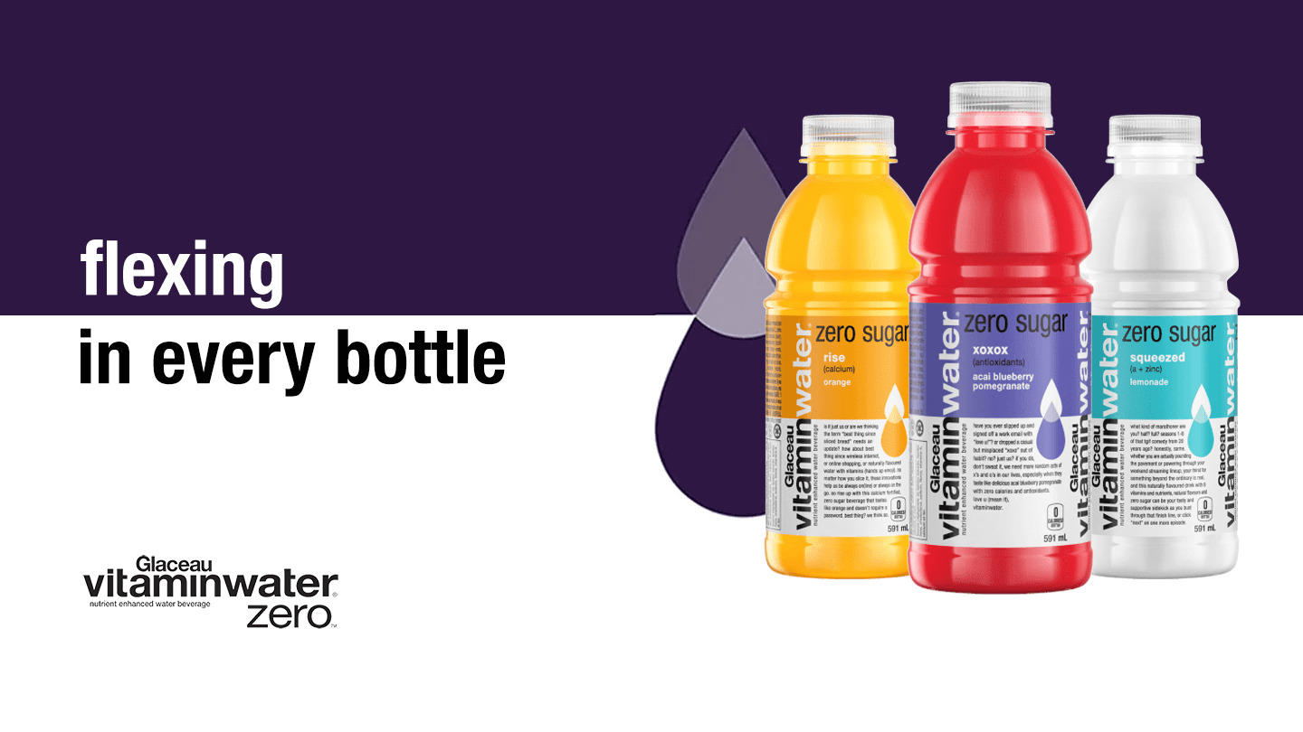 vitaminwater zero sugar. flexing in every bottle.