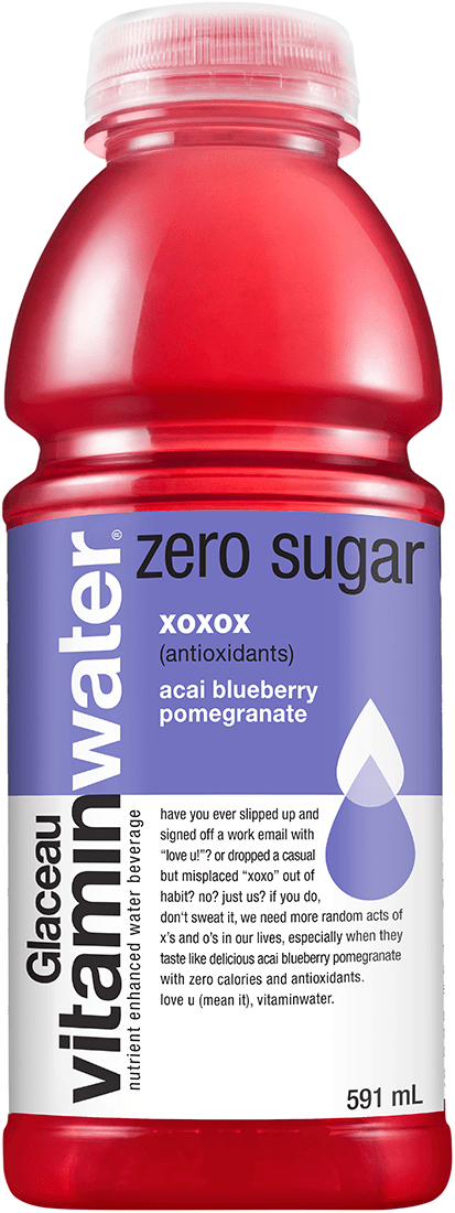 vitaminwater zero sugar xoxox (anitoxidants) acai blueberry pomegranate 591 mL bottle