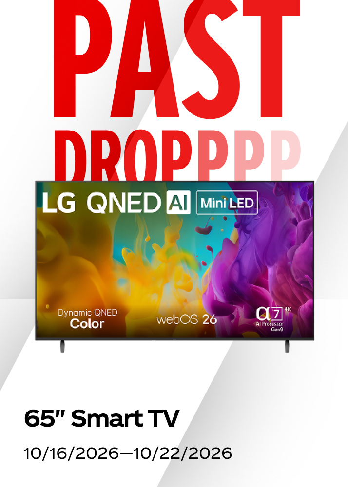 A 65-inch LG QNED smart TV featured as a past prize drop for the fall hockey promotion.