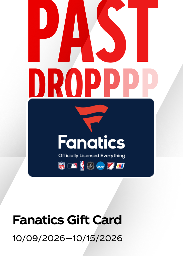 A Fanatics digital gift card shown as a past prize drop for the Coca-Cola hockey promo.
