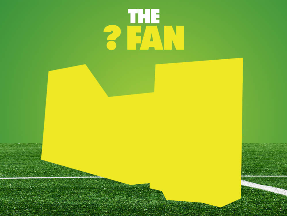 Fuzeballer Week 5 teaser with round yellow mystery fan silhouette on soccer pitch and big campaign headline THE ? FAN above.