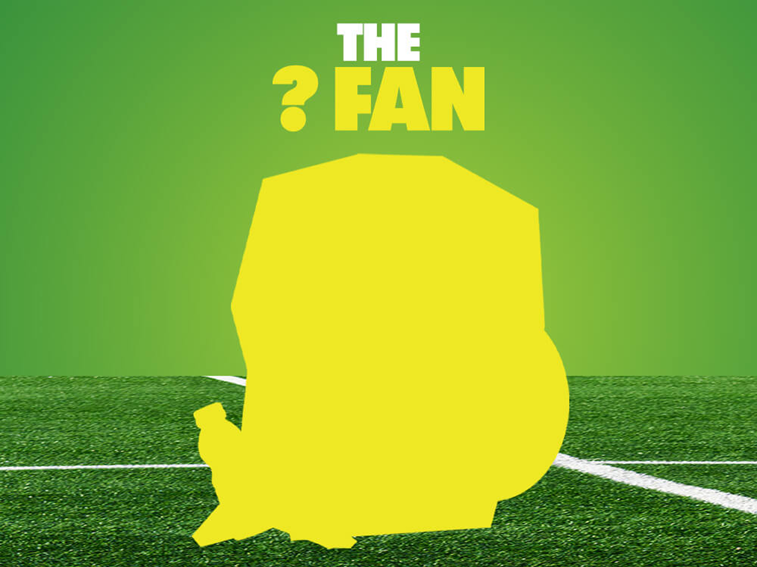 Fuzeballer Week 4 casual fan quiz tile featuring bold yellow mystery fan silhouette on soccer field beneath THE ? FAN title.