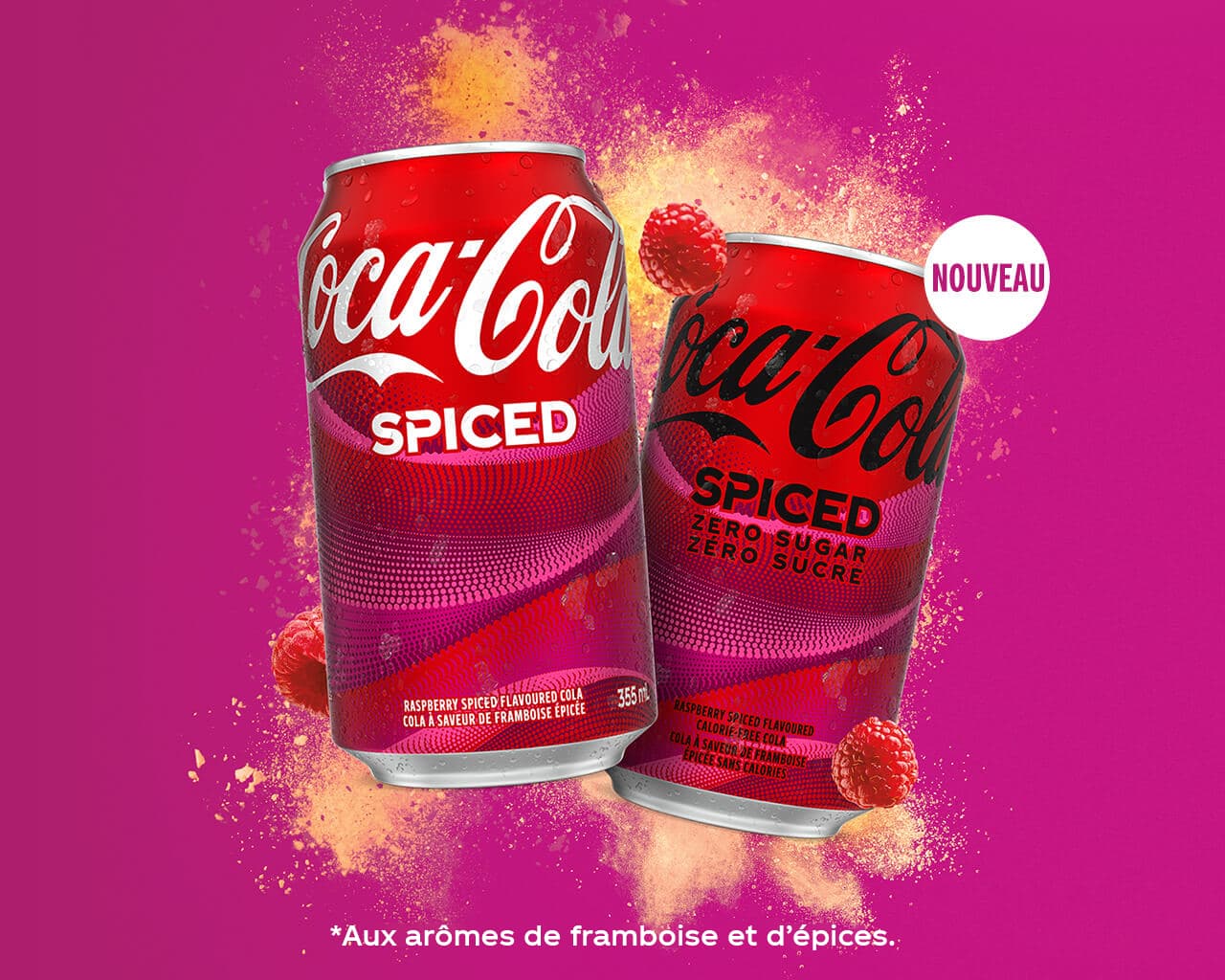 NOUVEAU Coca-Cola Spiced. *Aux arômes de framboise et d’épices.’