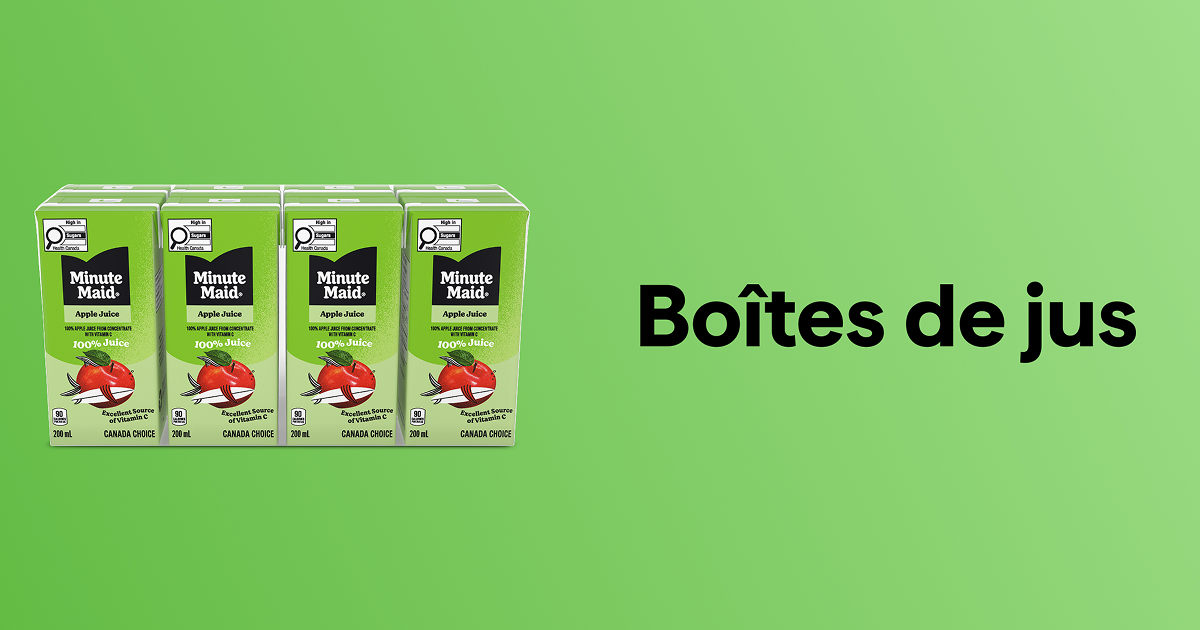 Minute Maid Juice Boxes—multipack of 100% Apple Juice Boxes displayed on a green background
