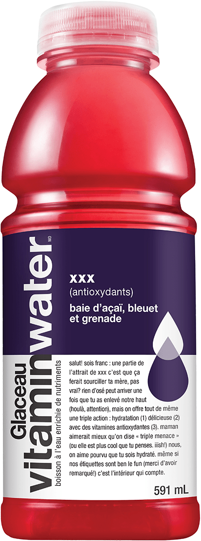 vitaminwater xxx (antioydants) baie d'açaï, bleuet et greande 591 mL bouteille