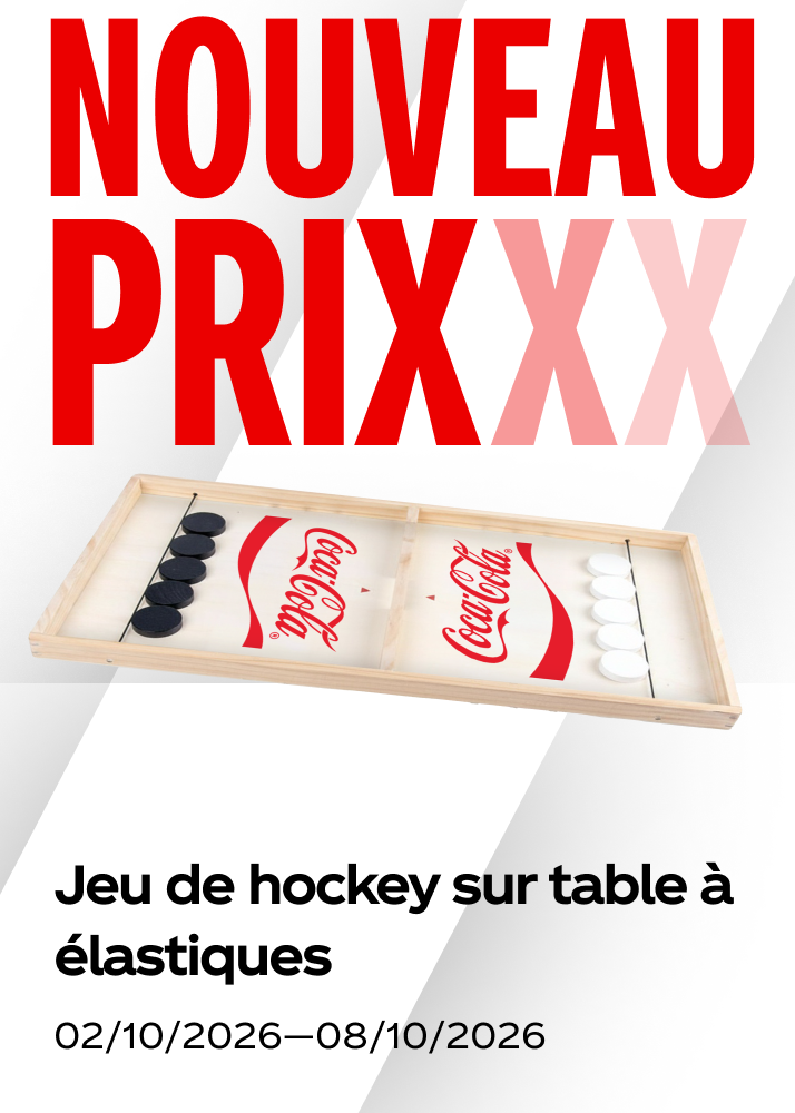 Un jeu de hockey sur table en bois affiché comme offre en direct pour la promo Coca-Cola.