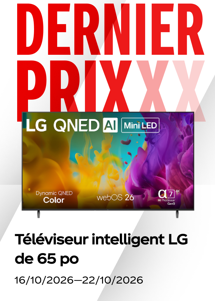 Un téléviseur intelligent LG QNED de 65 pouces présenté comme offre passée de la promo de hockey.